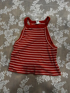 red and white ribbed halter top